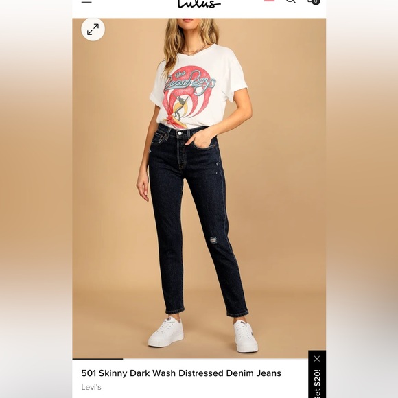 Levi’s 501 Skinny Dark Wash Distressed Denim Jeans - Picture 1 of 5